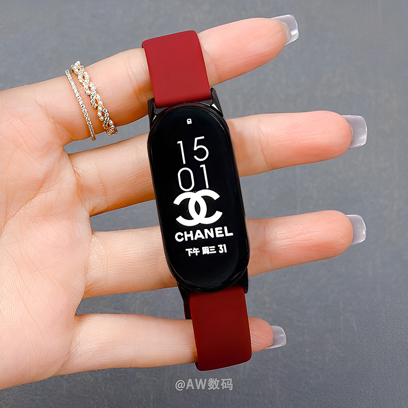 适用小米手环9表带8/NFC手环高级感酒红硅胶表带运动手环8钉扣表链运动手环9Pro/8Pro腕带watch4/5手表带男女 - 图0