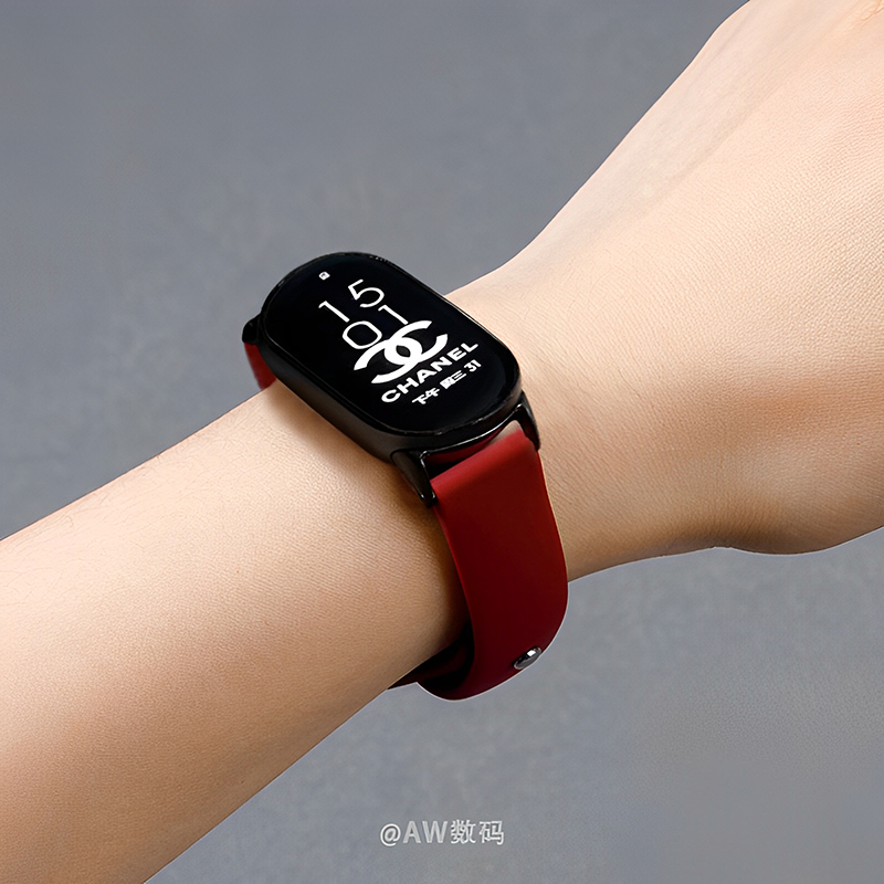 适用小米手环9表带8/NFC手环高级感酒红硅胶表带运动手环8钉扣表链运动手环9Pro/8Pro腕带watch4/5手表带男女 - 图1