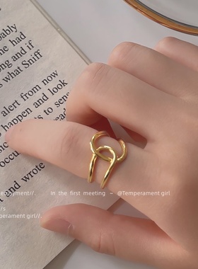 法式高级感 几何抽象异形镀18K开口戒指 线条素圈个性食指戒新款