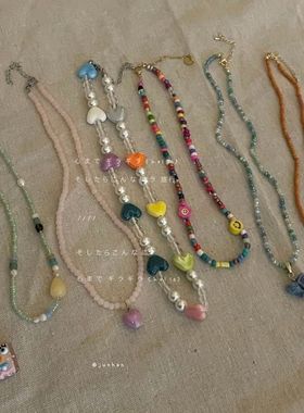 颈小众串珠链可爱高级粉色合集