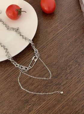 气质INS简约韩国回形针钛银色链