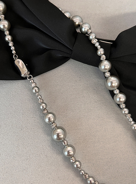 施家真多麻铂金银灰色倪妮同款珍珠项链女轻奢小众高级感毛衣颈链