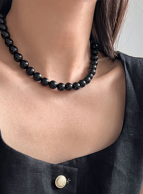 7A级天然黑玛瑙串珠项链