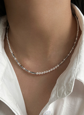 墨豆家 施家人造进口珍珠项链轻奢小众个性高级感串珠叠戴颈链女