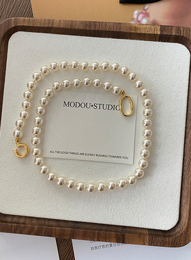 墨豆家 澳白色施家珍珠项链轻奢小众高级法式打结颈链清冷感饰品
