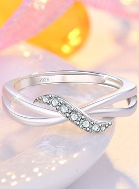 韩国满钻波浪钻戒女镀玫瑰金彩金扭臂曲线钻戒尾戒指婚戒群镶条戒