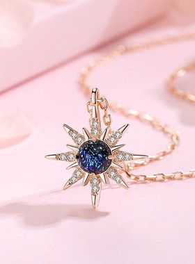 浪漫星芒吊坠欧美蓝色星球ins简约米字设计雪花项链批发