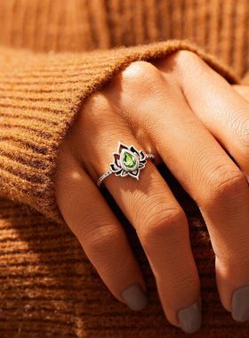 跨境 镀925银莲花戒指女简约时尚欧美网红复古镶锆石指环批发