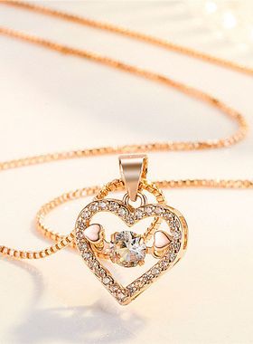 灵动爱之心吊坠银链子爱心形项链 镀K金镶闪动钻一心一意爱意吊坠