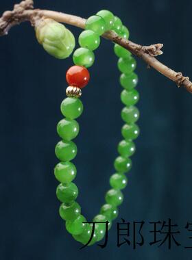 高端玉石新疆白玉和田玉俄碧玉手链手串菠菜绿单圈冰晴绿散珠单珠