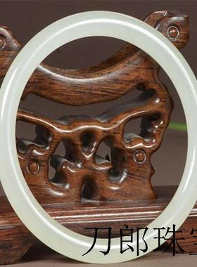 新疆高端和田玉羊脂白玉手镯玉镯子复古圆条手镯少女细条手镯百搭