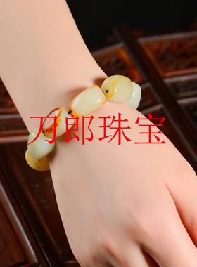 新疆和田玉随形手链原石红沁皮玉手串男女同款老矿玉石高级感送礼