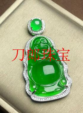 缅甸翡翠色佛光吊坠冰种满绿站佛玉坠观士音佛公玉器如意悟道项链