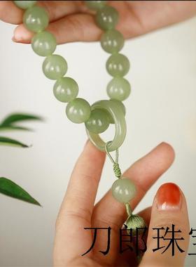 纯天然和田玉手串单圈18颗文玩佛珠男女青白玉手链手持念珠跑环子