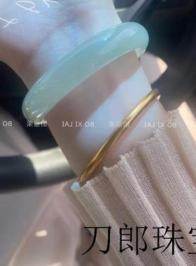 晴水玉镯子少女款百搭新疆和田玉青白玉手镯窄岫玉精品送女友闺蜜
