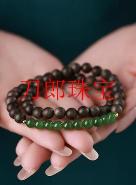 和田玉碧玉转运珠手链新疆沉香手串女款多圈檀木文玩佛珠念珠小众