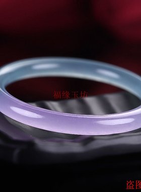 高端缅甸翡翠色冰透飘花库里蓝底飘紫花细圆条叮当美人镯女款饰品