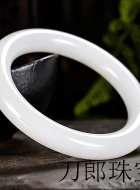 新疆山料和田玉色白玉手镯圆条女款镯子羊脂玉手镯百搭款带证书