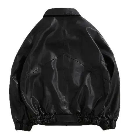 Leather jacket student loose jacket male皮夹克长袖宽松外套男 - 图0