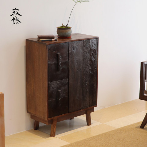 寂然 |侘寂风实木餐边柜民宿茶室收纳柜复古茶水柜收纳斗柜茶边柜 - 图2