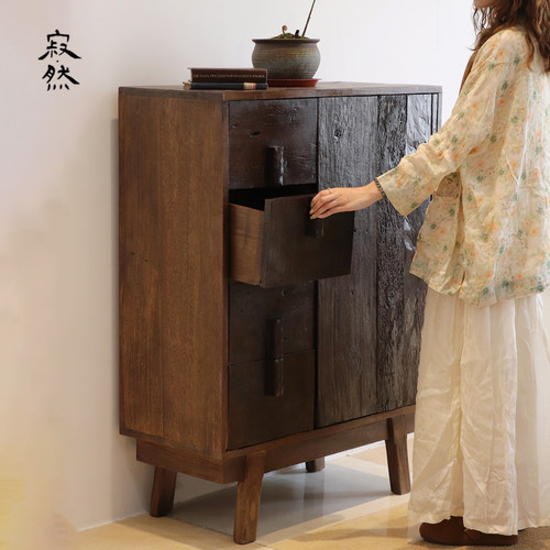 寂然 |侘寂风实木餐边柜民宿茶室收纳柜复古茶水柜收纳斗柜茶边柜 - 图3