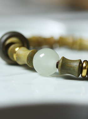 绿檀香木竹节节高升月光石手串