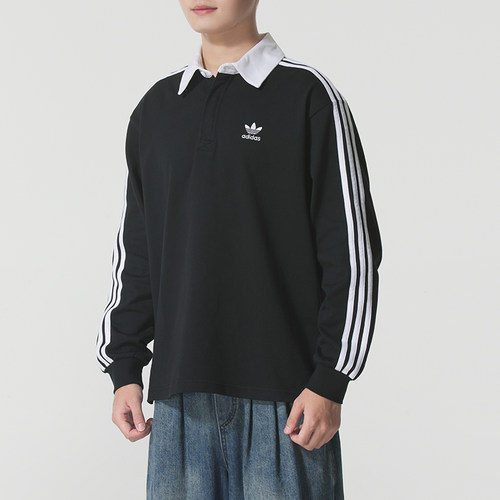 Adidas阿迪达斯三叶草男装2025冬季新款Rugby 长袖POLO衫IZ4806 - 图0
