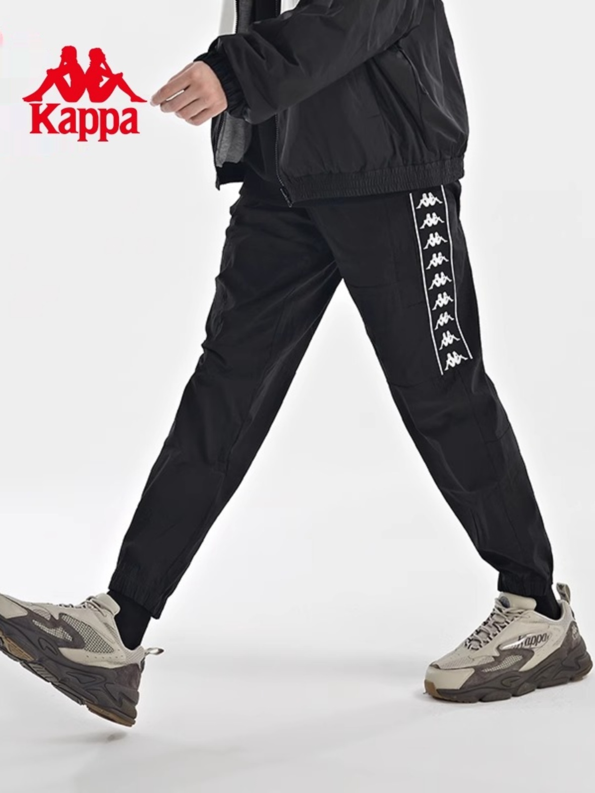 Kappa卡帕男裤秋季新款串标休闲梭织运动拼接小脚卫裤K0B52AX60