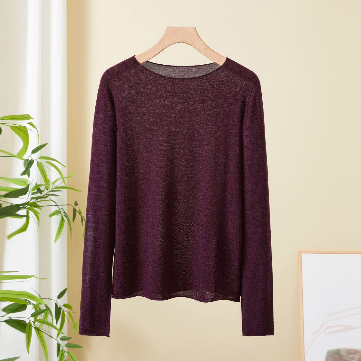 春竹岛精18针48支精纺无缝羊毛混纺春季新款卷边圆领女长袖针织衫,淘宝优惠券,粉丝福利购,淘宝优惠卷