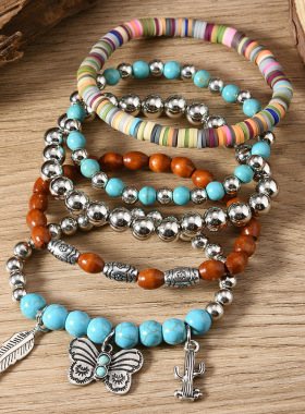 牛仔风手链仙人掌蝴蝶羽毛造型