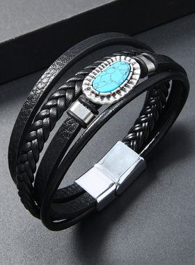 欧美复古手链浅蓝色镶嵌装饰