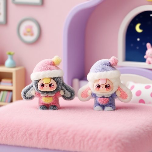 植绒睡帽兔娃萌粒摆件卡通可爱房间卧室装饰品潮玩公仔创意小礼品 - 图3