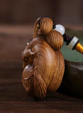 四川小叶桢楠金丝楠木实木雕刻九尾魅狐狸随身把玩手把件汽车挂件