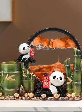 熊猫竹子笔筒轻奢高级感桌面摆件流沙画办公室送老师教师节礼物品