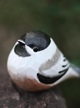 鹿妖商店 肥啾鸟木雕 黑顶山雀 手工天然实木 桌面摆件 北欧风