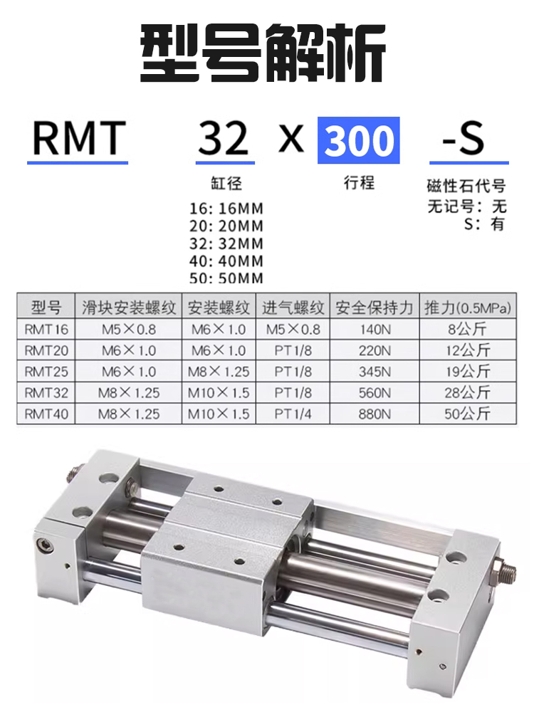 亚德客RMT磁偶式无杆气缸RMTL16/20/25/32/40X100X200X150X400SAG - 图1