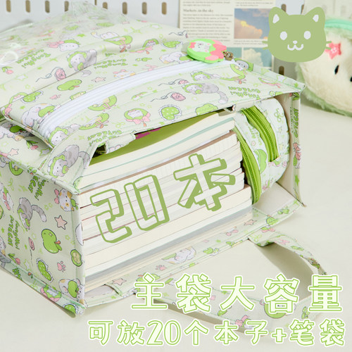 苹果小猫印花补习袋高颜值小学生手提帆布补课包初中生大容量拎书袋2025年新款可爱ins风简约手提袋 - 图3