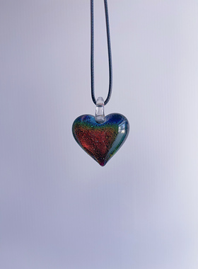 孤品 彩色璀璨爱心琉璃项链 琉璃吊坠手工制作工艺品编绳半成品链
