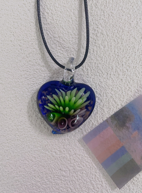 蓝色琉璃吊坠项链璎珞项链小众项链古风项链中古手作复古项链女