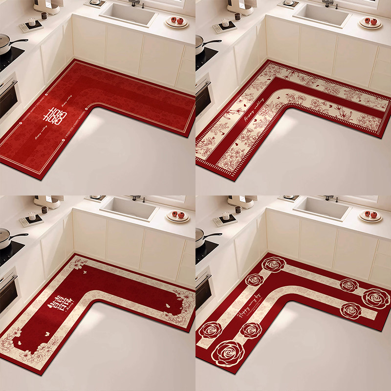 Kitchen floor mat red wedding decoration easy care