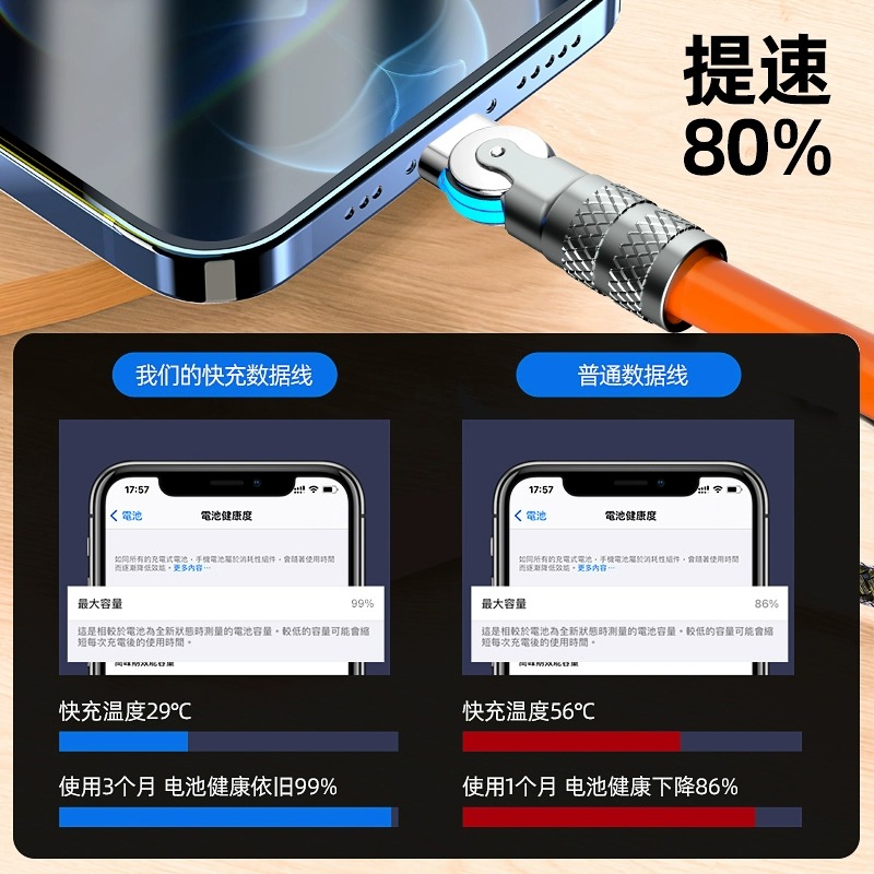 120W数据线typec超级快充旋转弯头适用苹果14华为p30mate40荣耀iPhone13小米手机充电线vivo安卓oppo数据线 - 图3