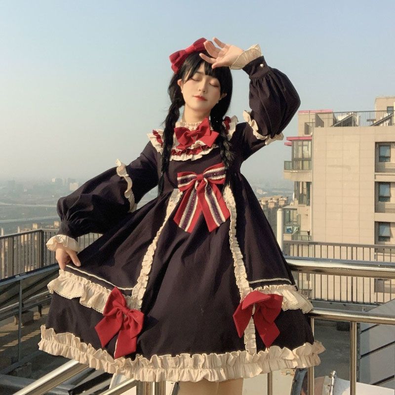 冬季lolita裙子白雪姬古典少女秋冬加厚长袖洛丽塔op连衣裙正品 - 图1