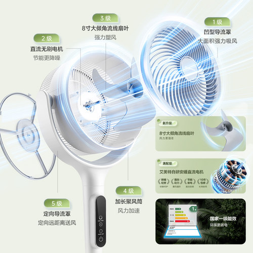 艾美特空气循环扇家用电风扇AI语音智控全自动摇头直流电扇2026款 - 图1
