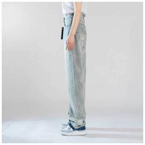 AMR Ripped Jeans牛仔裤男宽松直筒裤美式高街破洞潮牌休闲阔腿裤 - 图1