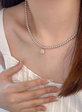 承欢记杨紫同款镶钻方糖仿珍珠项链女款轻奢小众高级感气质锁骨链