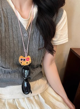 可爱猫咪挂脖眼镜夹抽绳式配饰