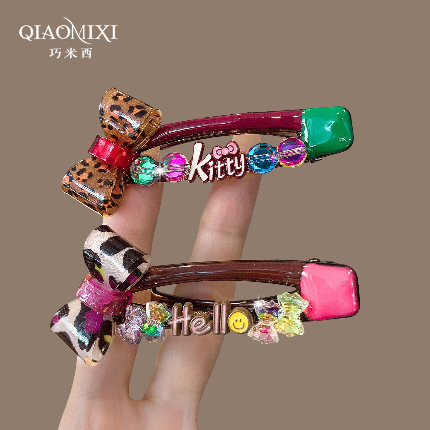 原创轻奢韩国重工彩钻豹纹蝴蝶结边夹高级感滴油侧边碎发气质发卡,淘宝优惠券,粉丝福利购,淘宝优惠卷