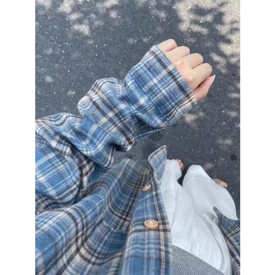 Large size 300Jin Jin is equal to 0.5kg American retro brushed plaid shirt