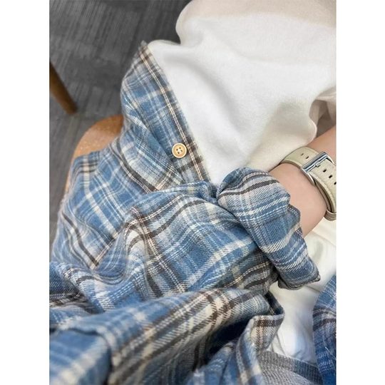 Large size 300Jin Jin is equal to 0.5kg American retro brushed plaid shirt
