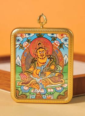 黄财神唐卡吊坠纯手绘项链